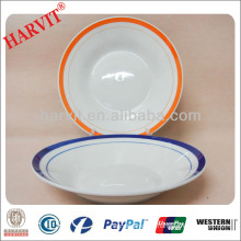 Hotel & Restaurant Round Ceramic Plates Color Lines Rim / Soup Plates / Wholesale Tableware Dinnerware Cheap Dishes Plates